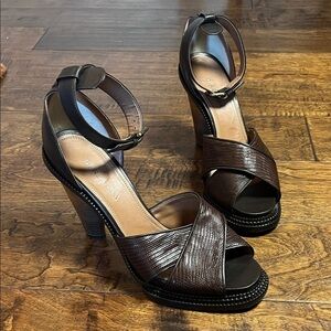 Derek Lam Dark Brown Italian Textured Leather Embossed Heels, size 40.5